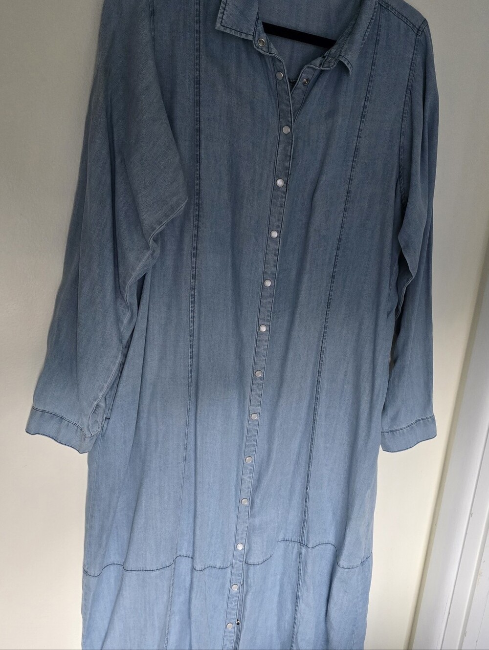 Easel Brand Light Blue Denim Shirt Dress - Casual Snap Button Down Front